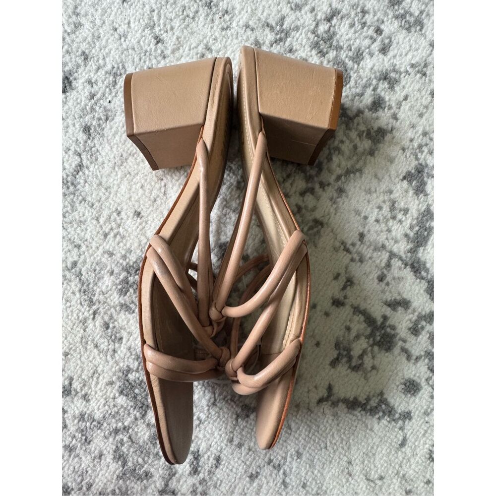 Nude Strappy Block Heel Slide Sandals